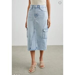 Rails Denim Midi Skirt Women's Size 26 Light‎ Wash Cargo Pockets with Back Slit